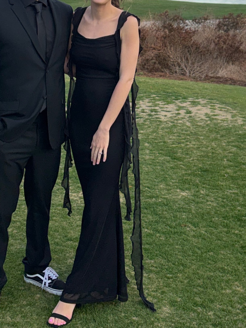 Petal & Pup Black Maxi Dress with Sheer Ribbon Details